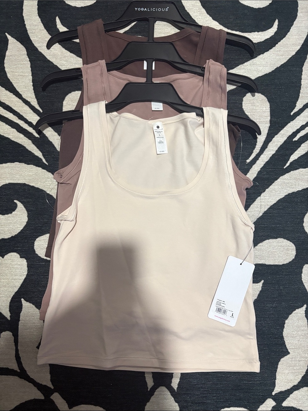 Yogalicious Women’s Scoop Neck Tank Top - Cream & Brown Set